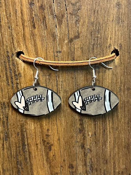 Football with Heart Wood Earrings