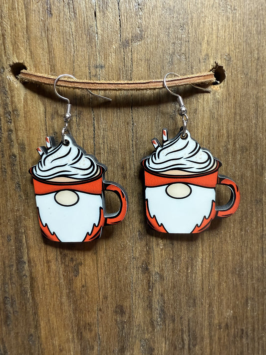 Santa Coffee Cup Wood Earrings