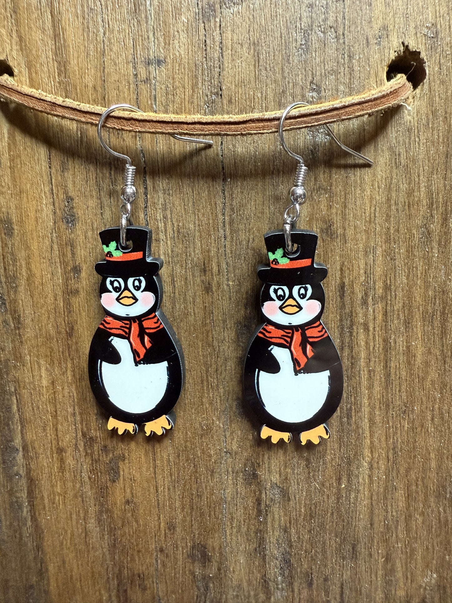 Holiday Penguin Wood Earrings