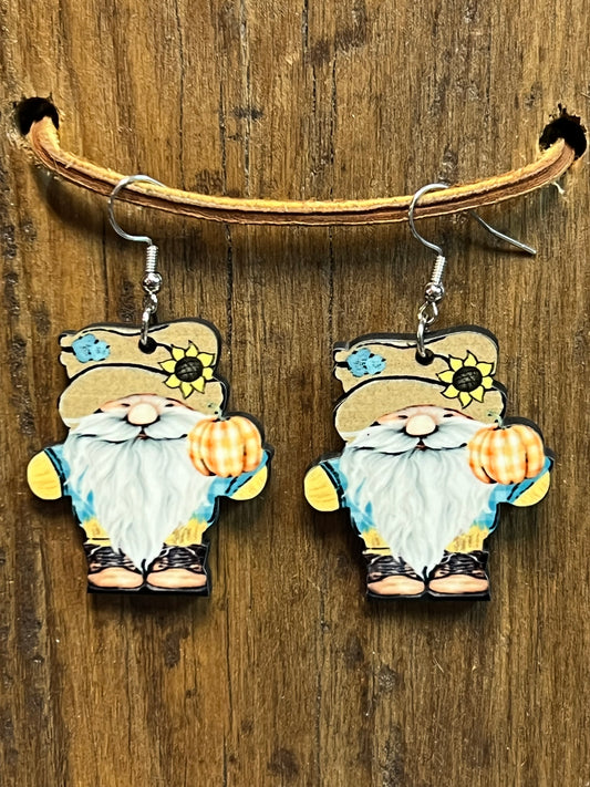 Gnome Scarecrow Fall Wood Earrings