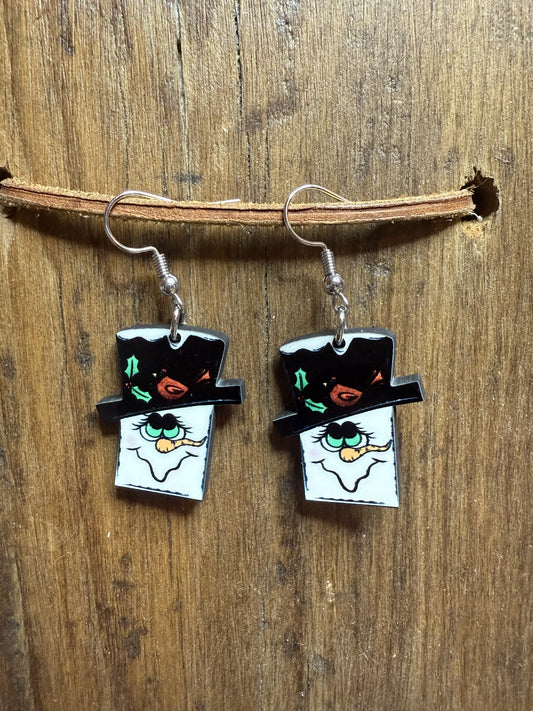 Mini Snowmen Wood Earrings