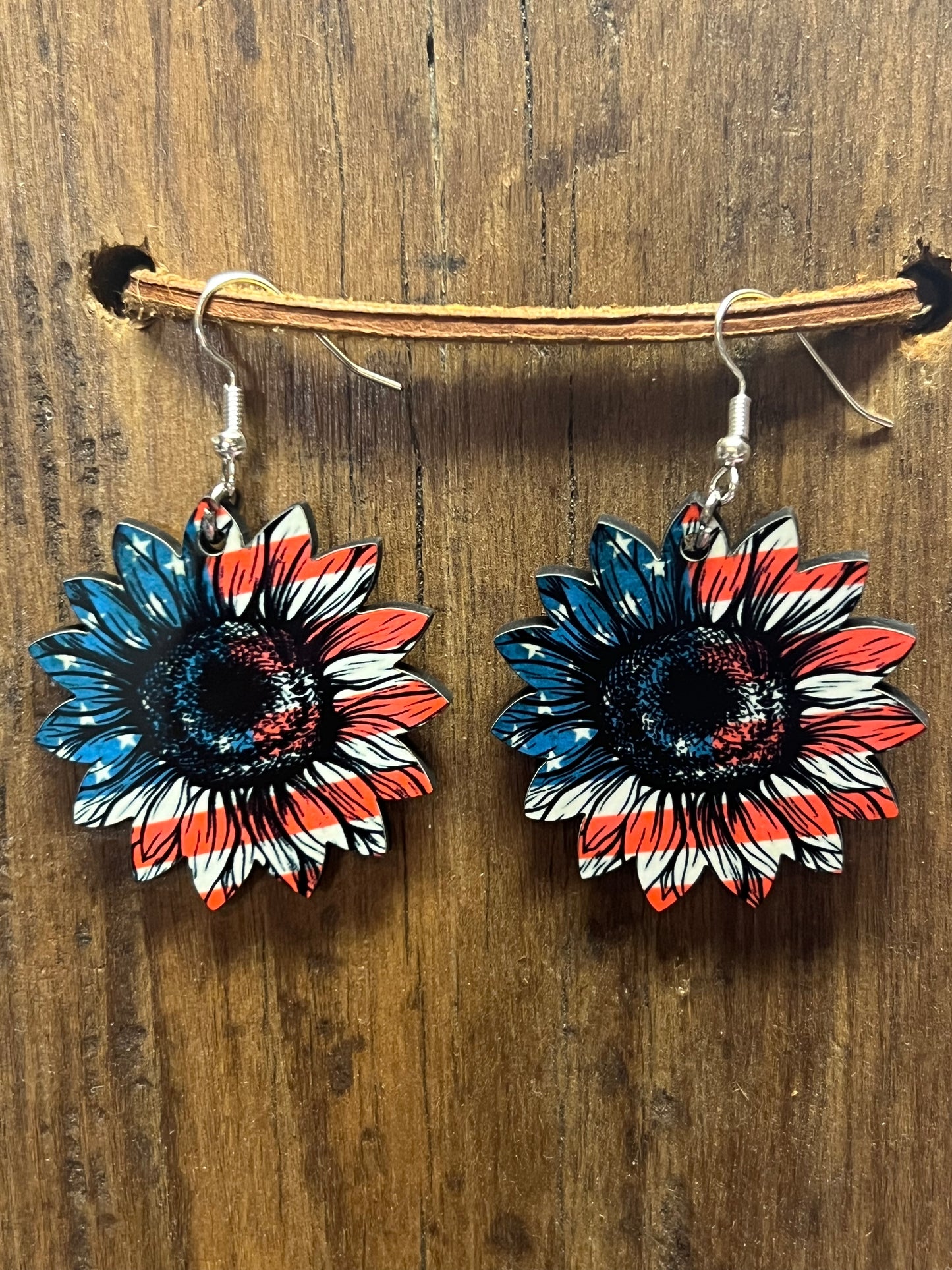 Americana Sunflower Wood Earrings