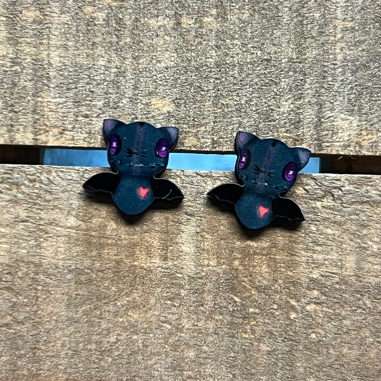 Bat Wood Stud Earrings