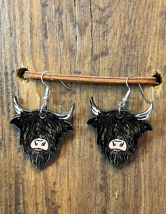 Highland Cow Wood Earrings