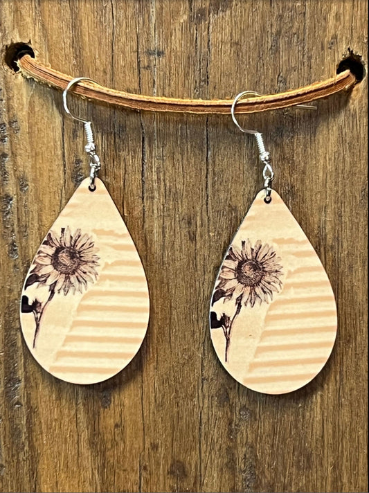 Neutral Tones Flower Wood Earrings