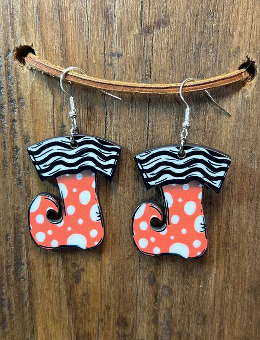 Polka Dots and Stripes Christmas Stocking Wood Earrings