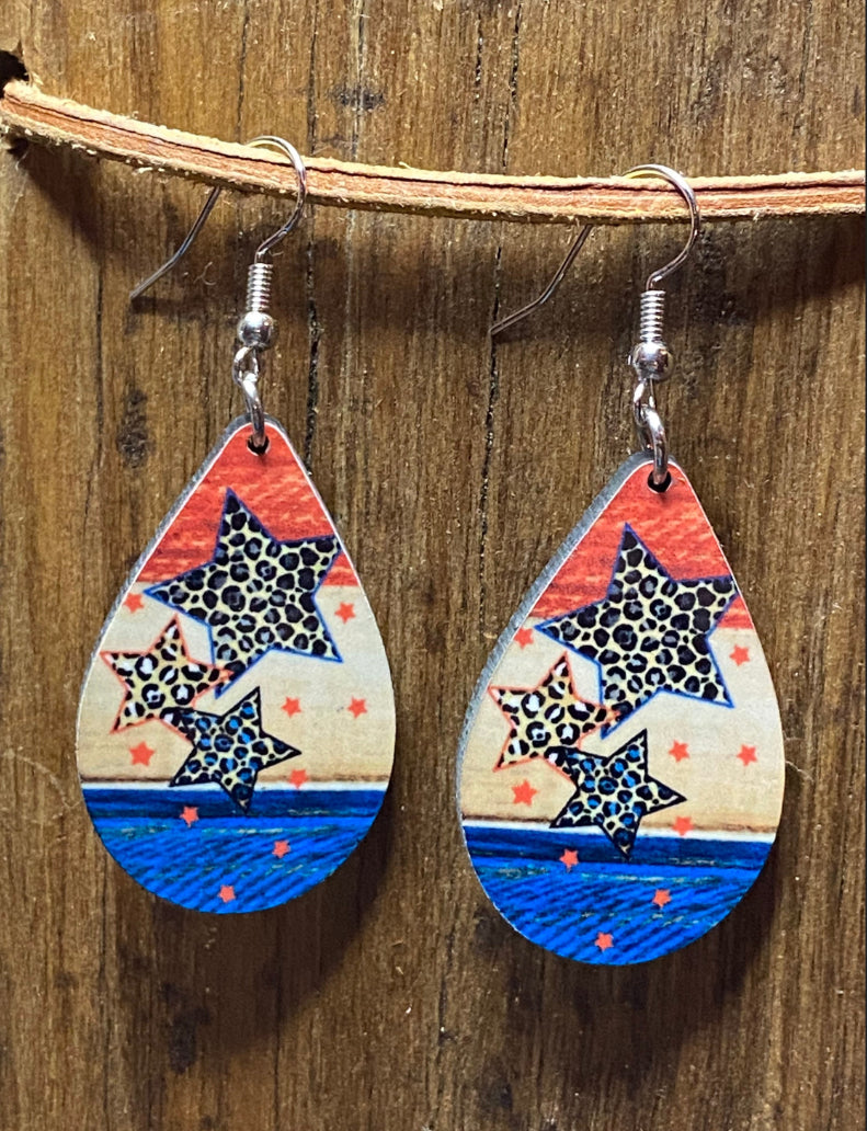 Americana Stars Wood Earrings