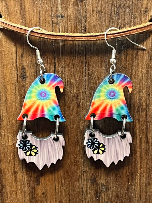 Tie-Dye Gnome Wood Earrings