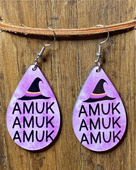 Amuk, Amuk, Amuk Wood Halloween Earrings