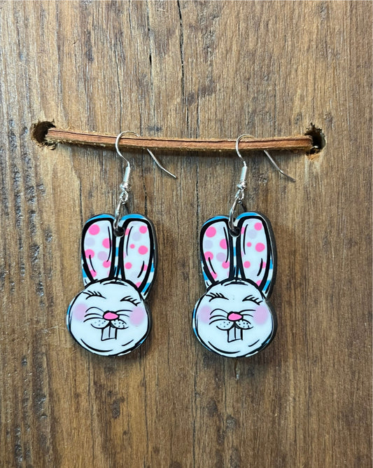 Polka Dot Easter Bunny Wood Earrings