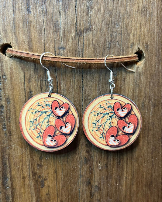 Round Heart Wood Earrings