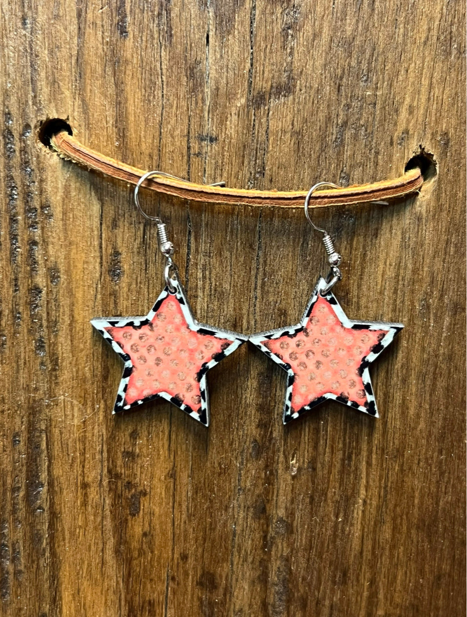 Polka Dot Star Wood Earrings