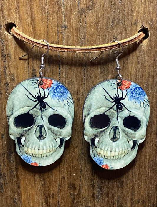 Skull Halloween Wood Earrings