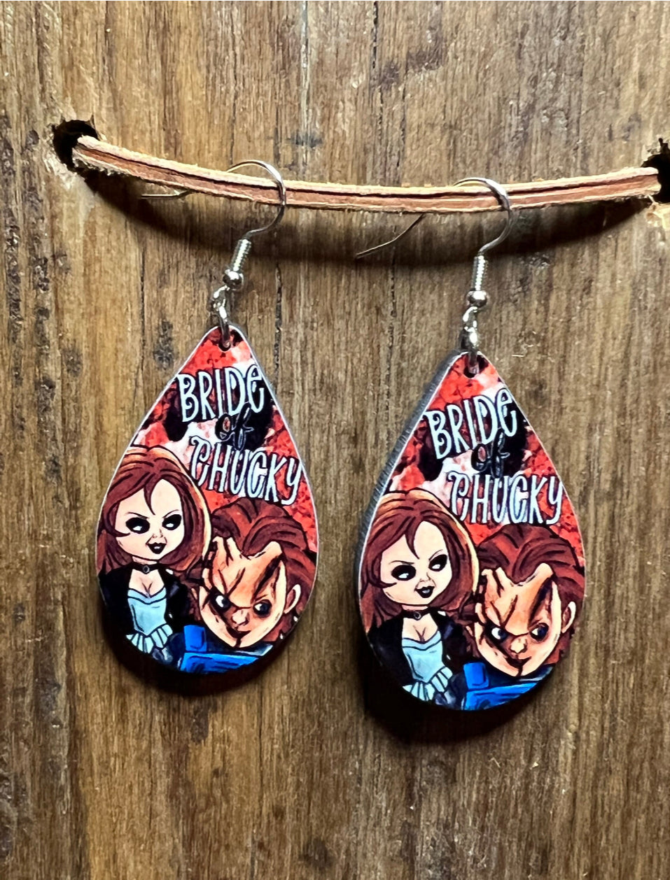 Scary Movie Wood Teardrop Earrings