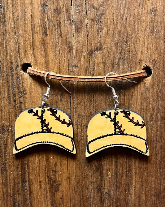 Softball Hat Wood Earrings