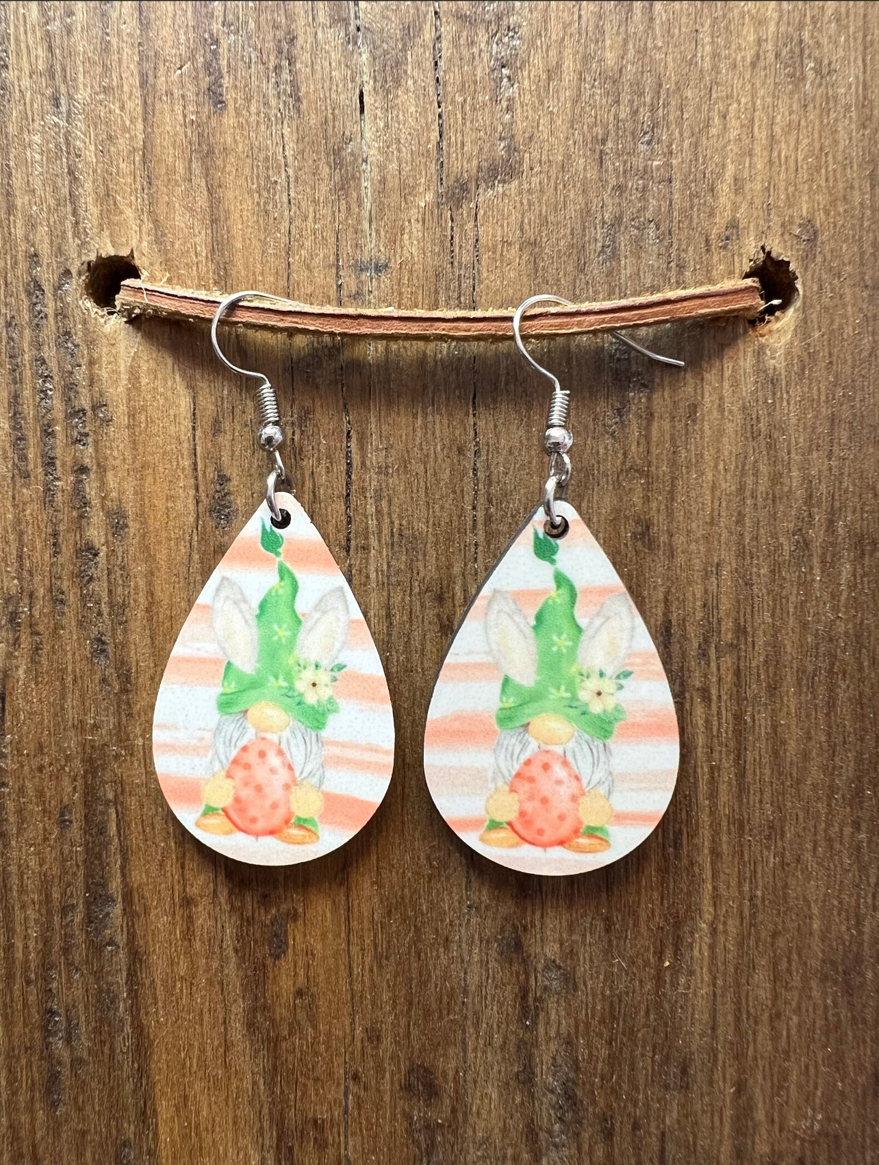 Easter Gnome Wood Earrings