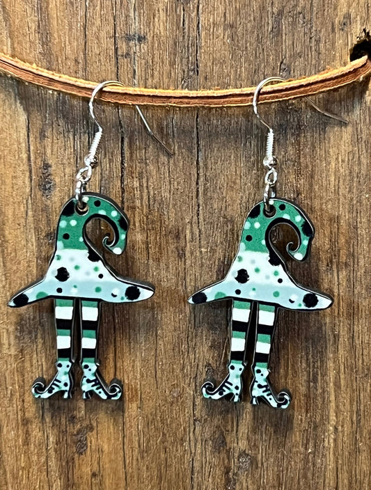 Halloween Witch Hat and Legs Wood Earrings