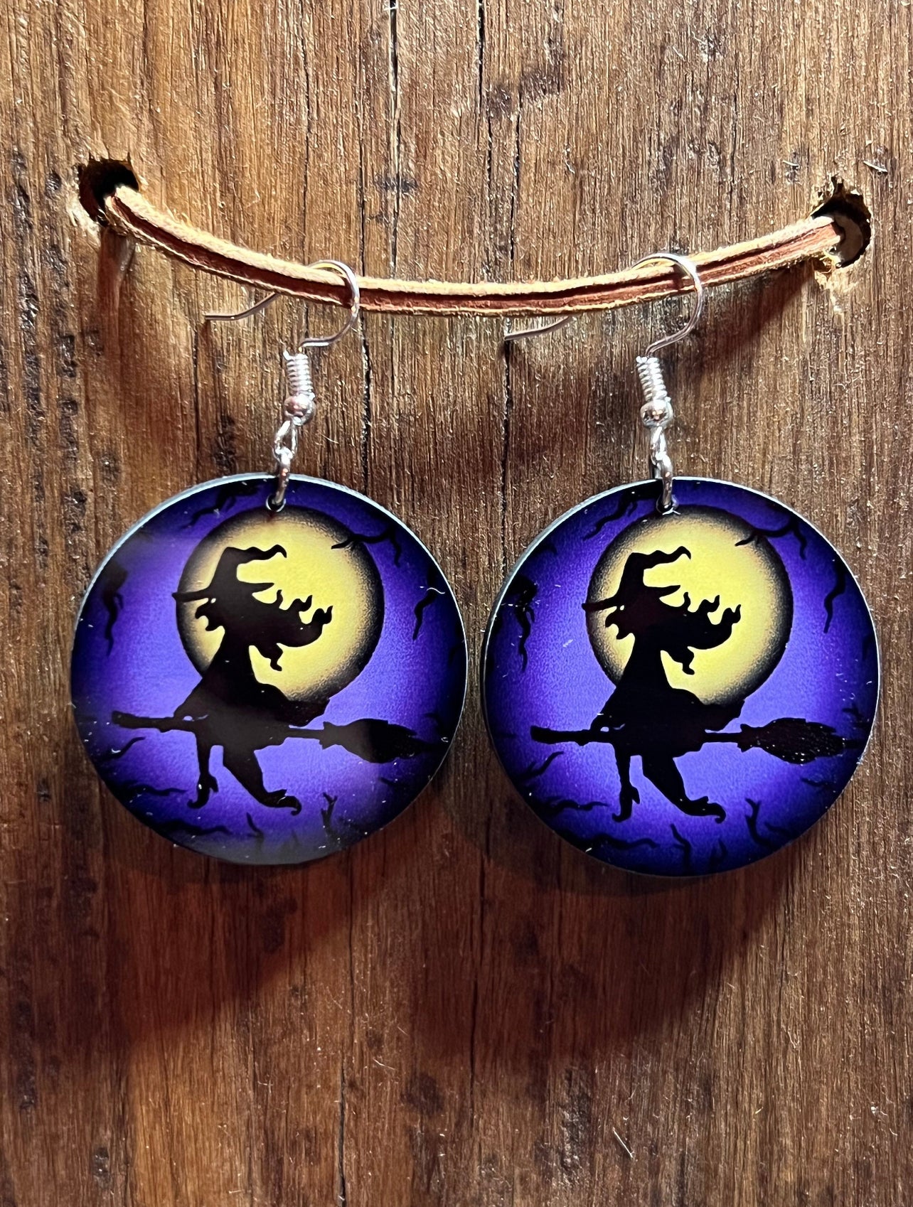 Flying Witch Wood Earrings