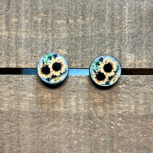 Sunflower Wood Stud Earrings