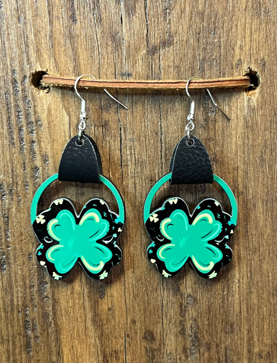 Shamrock Faux Leather Wood Earrings