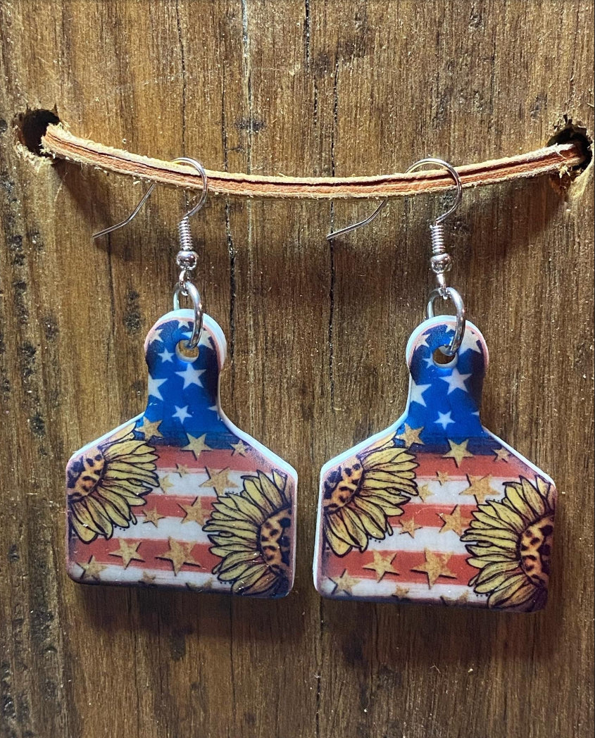 Americana Sunflower EarTag Acrylic Earrings