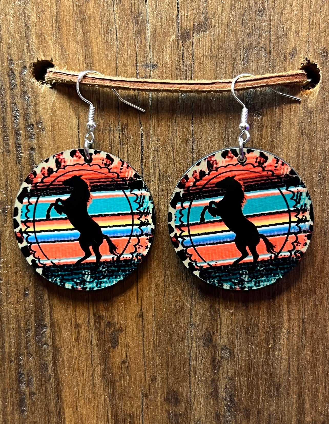 Horse Serape Wood Earrings