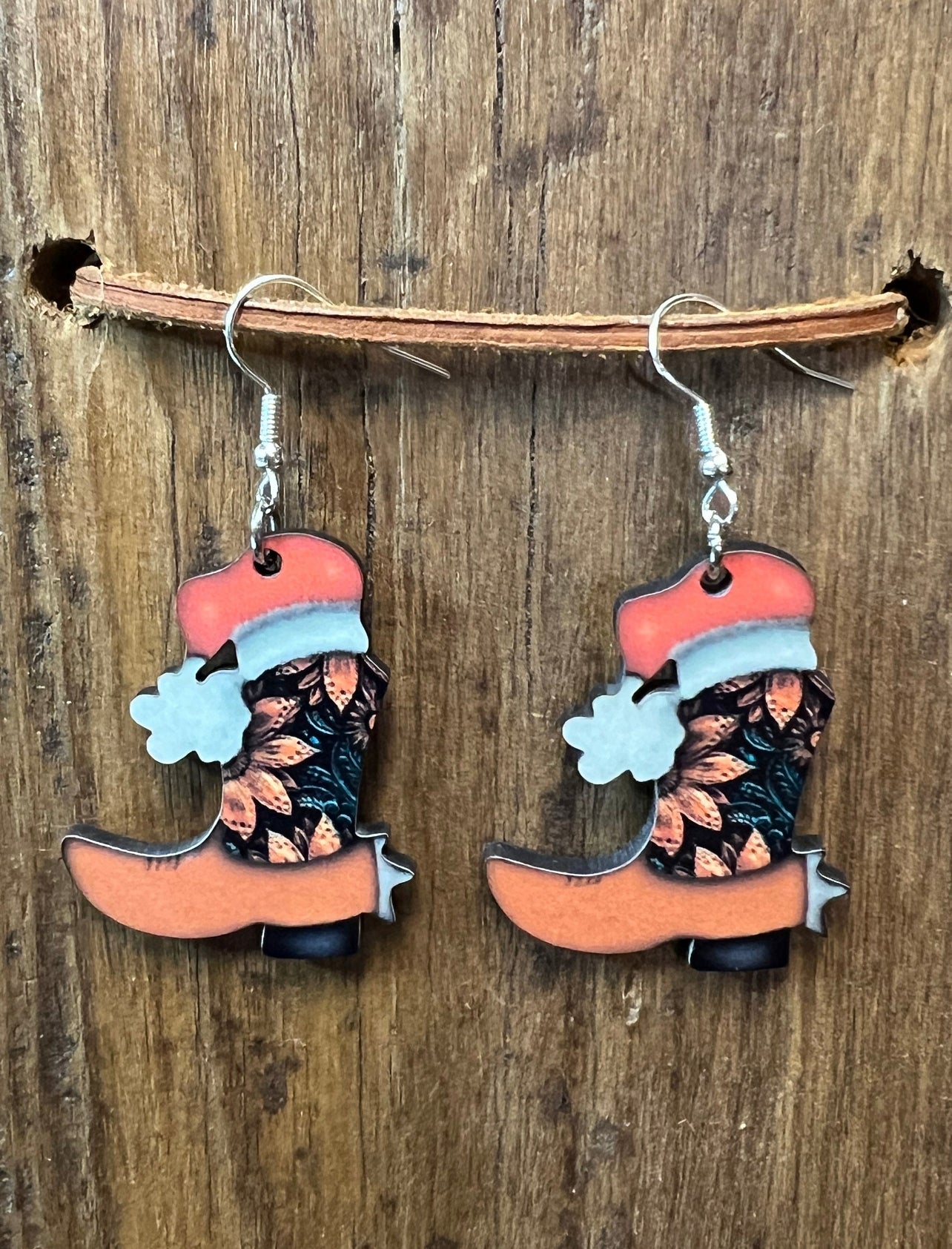 Sunflower Santa Hat Boot Wood Earrings