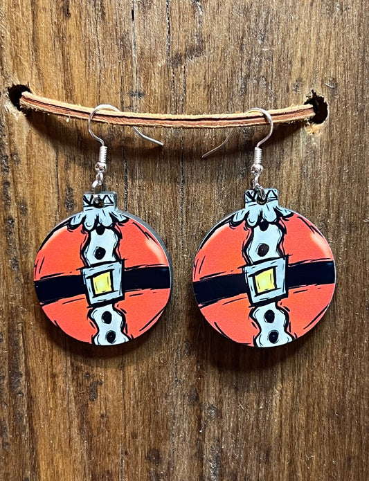 Santa Belly Ornament Wood Earrings