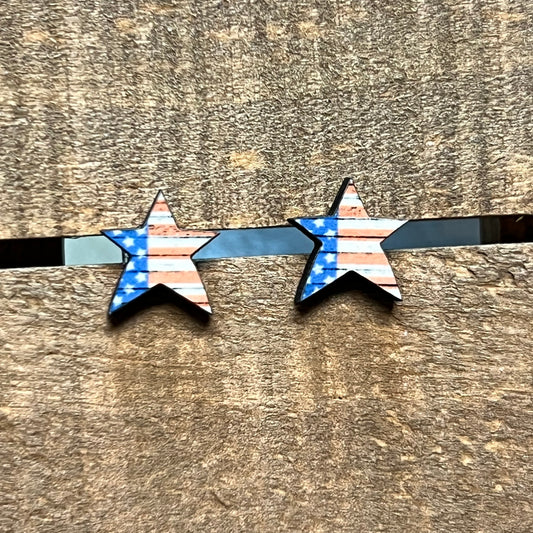 Flag Stars Wood Stud Earrings