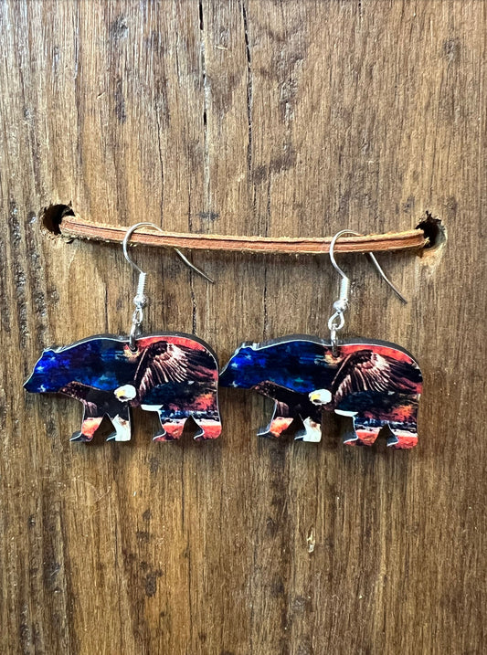 Americana Bear Wood Earrings