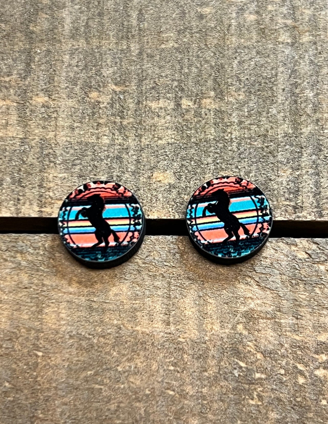 Horse Serape Wood Stud Earrings