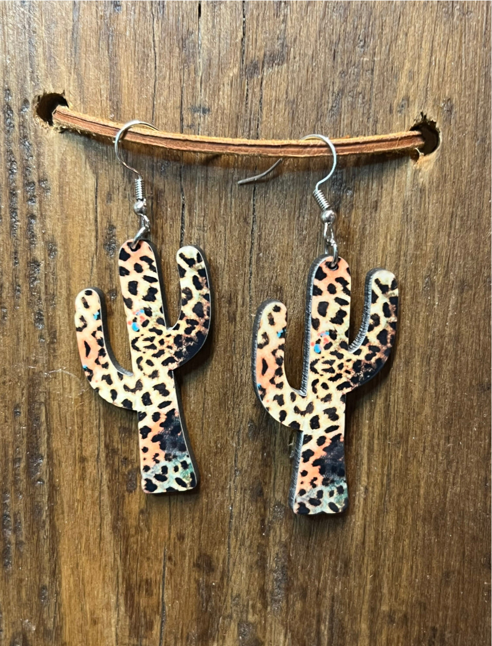 Cheetah Cactus Wood Earrings