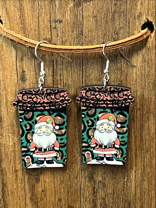 Cheetah Santa Latte Wood Earrings