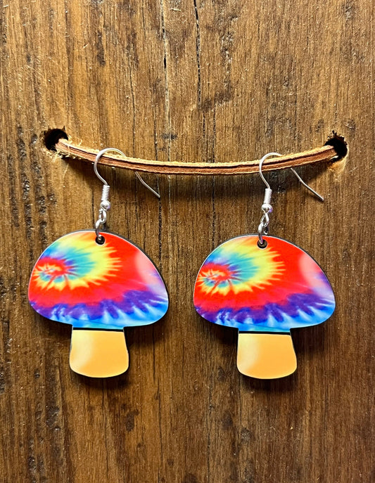 Tie-Dye Mushroom Wood Earrings