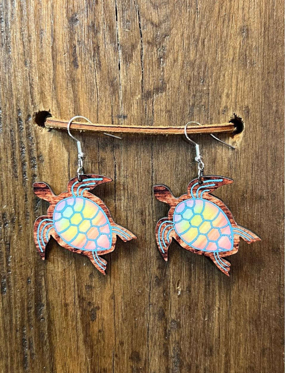 Sea Turtle Wood Earrings