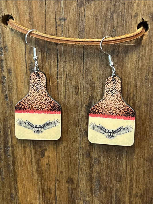 Western Eagle Wood Ear Tag Earrings