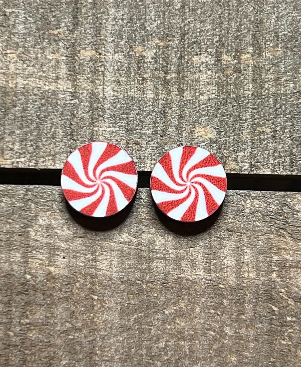 Peppermint Candy Wood Stud Earrings