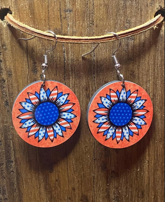 Red, White, and Blue Sunflower Earrings