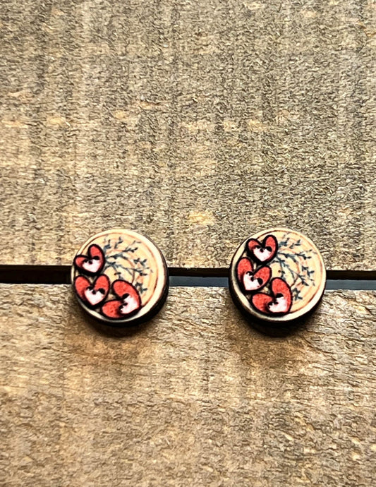 Heart Stud Wood Earrings