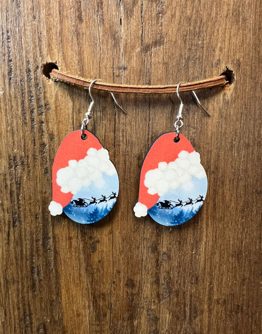 Santa Hat Wood Earrings