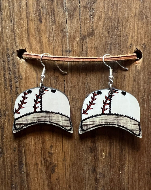 Baseball Hat Wood Earrings