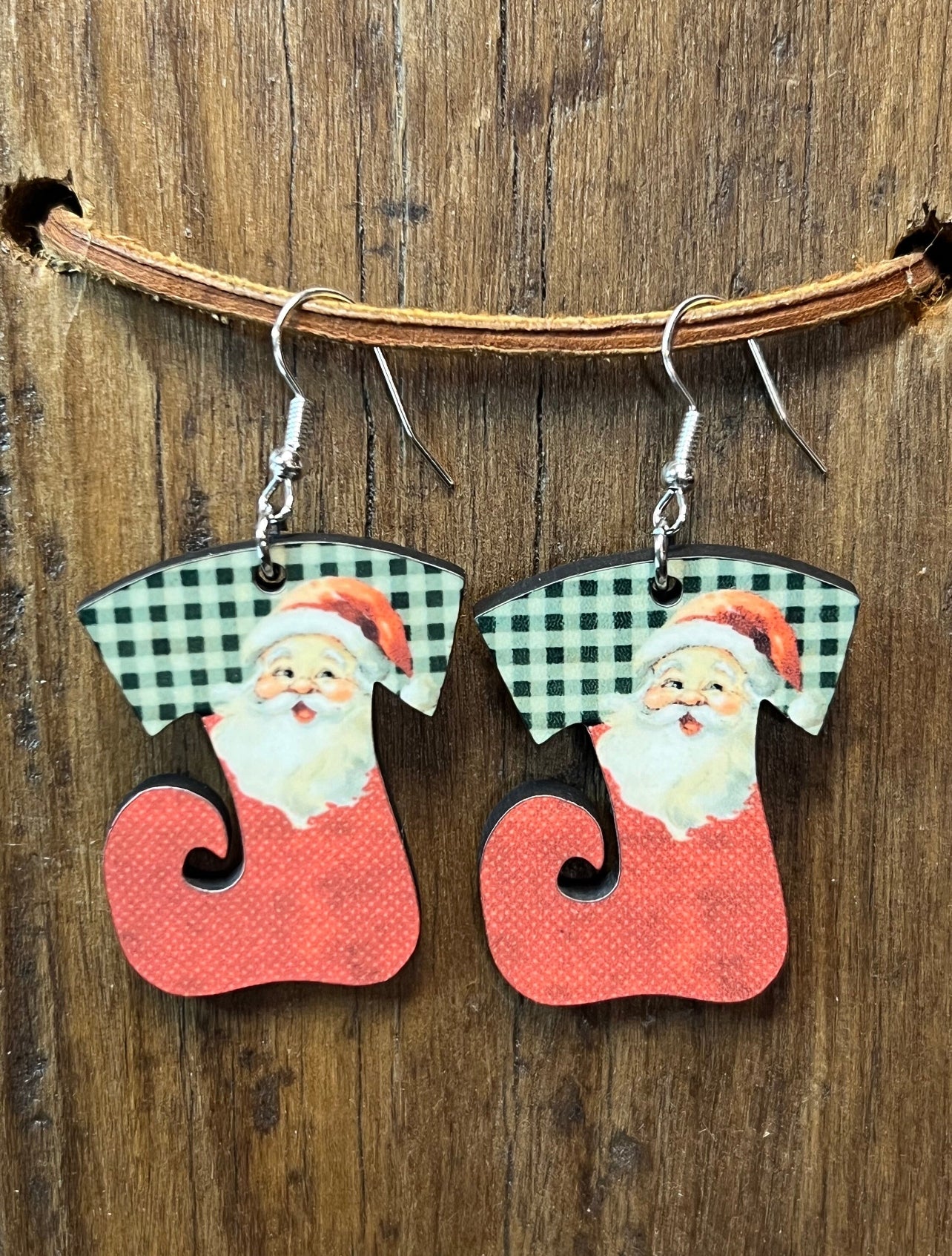 Santa Stocking Wood Earrings