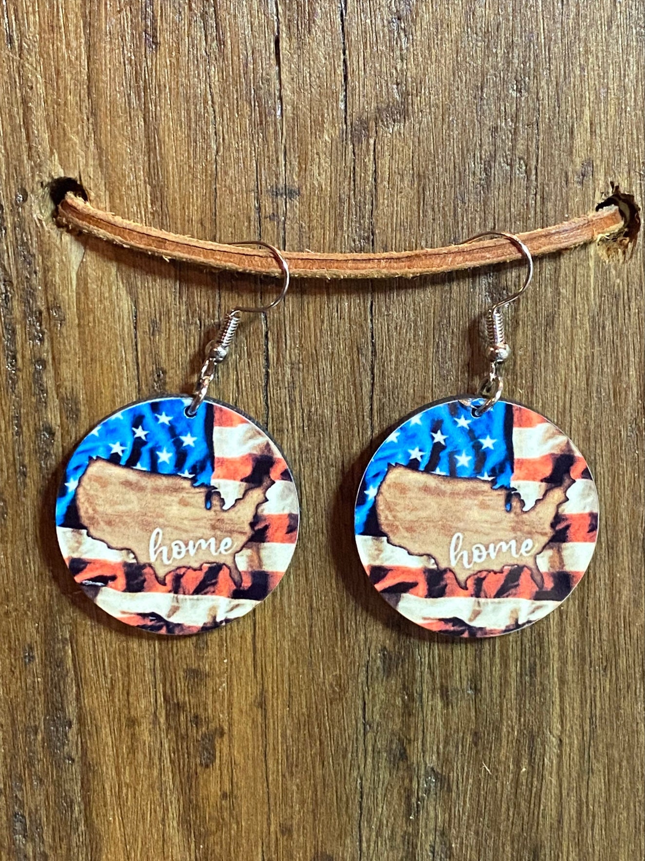 USA American Flag Wood Earrings