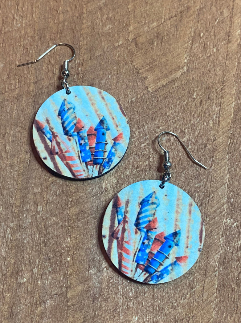 Rustic Fireworks Wood Earrings