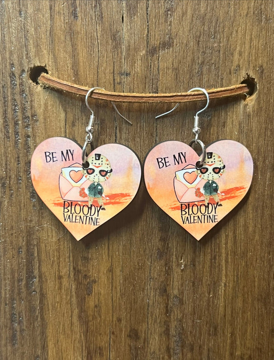 Be My Bloody Valentine Wood Heart Earrings