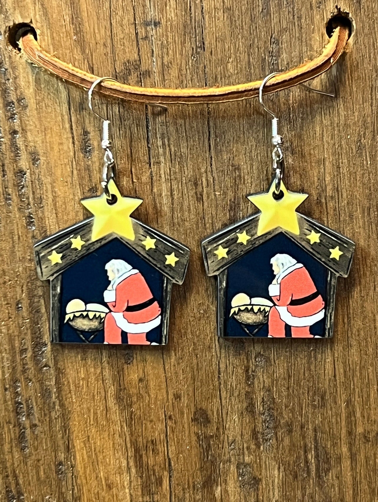 Santa Nativity Wood Earrings