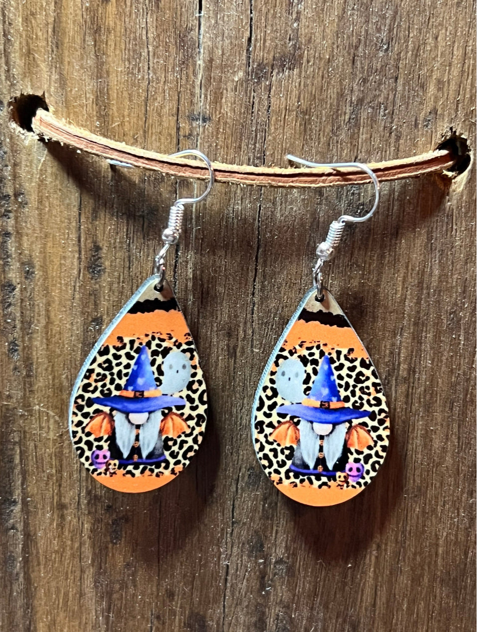 Wizard Gnome Halloween Wood Earrings