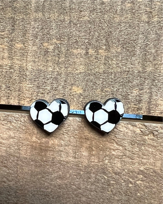 Soccer Heart Wood Stud Earrings