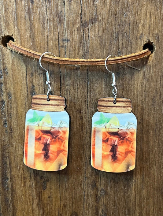 Mason Jar Iced Tea Wood Earrings