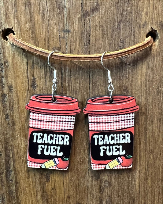 Teacher Fuel Latte Wood Earrings